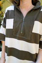 Cream and Brown Striped Quarter Zip Shorts Set - Anderson Ave boutique