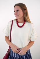 Cream Eyelet Short Sleeve Sweater Top - Anderson Ave boutique