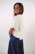 Cream Eyelet Short Sleeve Sweater Top - Anderson Ave boutique