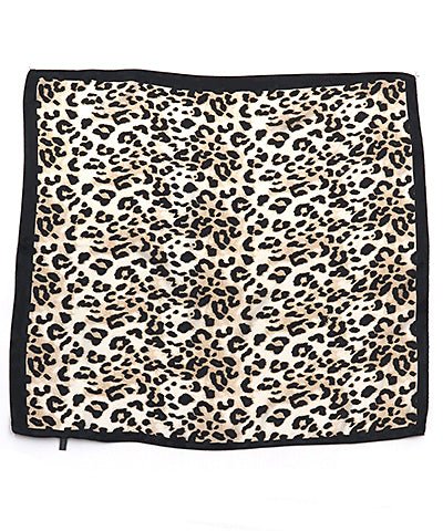 Cream Leopard Print Satin Square Scarf with Black Border - Anderson Ave boutique