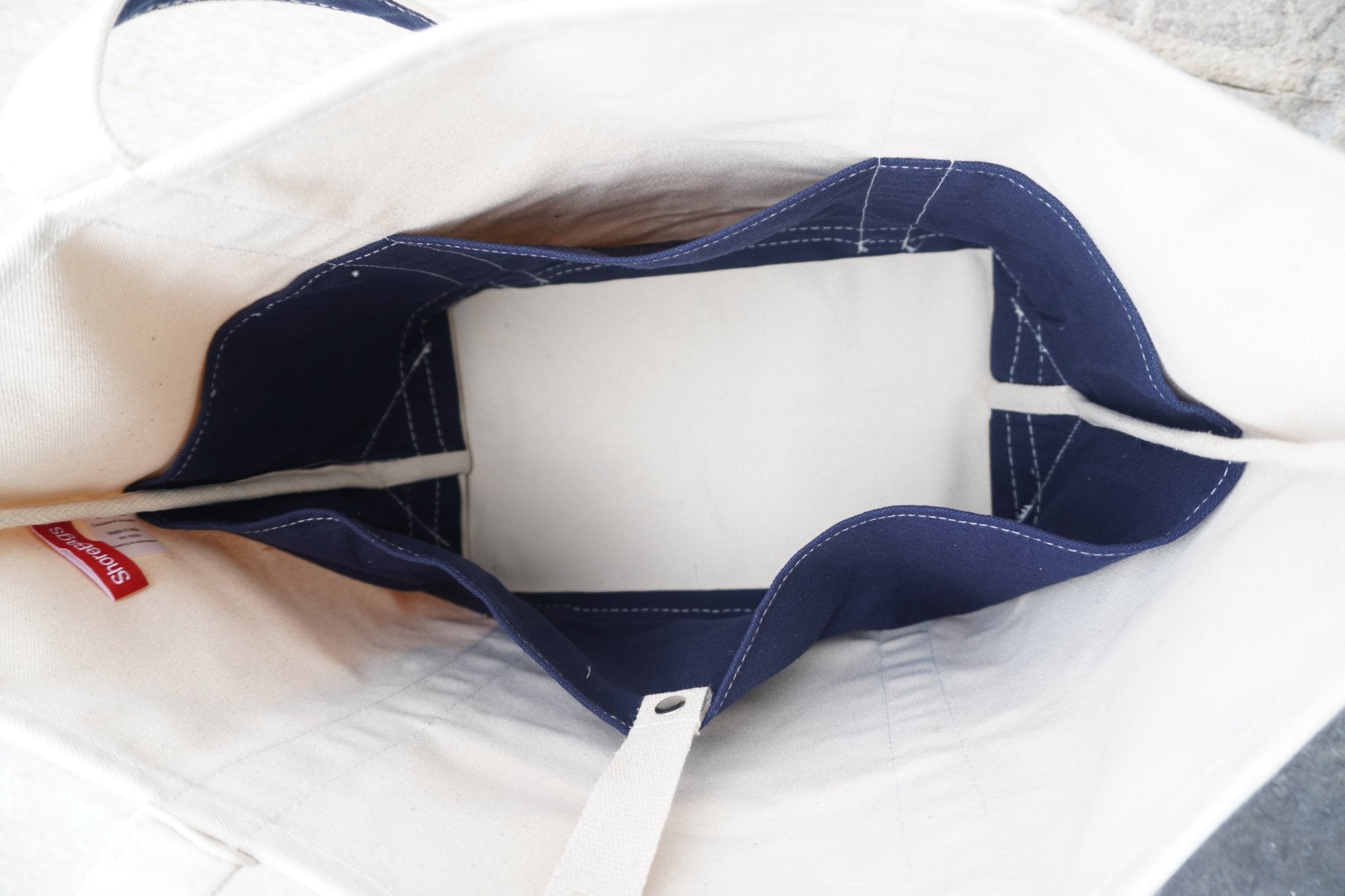 Cream / Navy Heavyweight Canvas Boat Tote – Medium Size - Anderson Ave boutique
