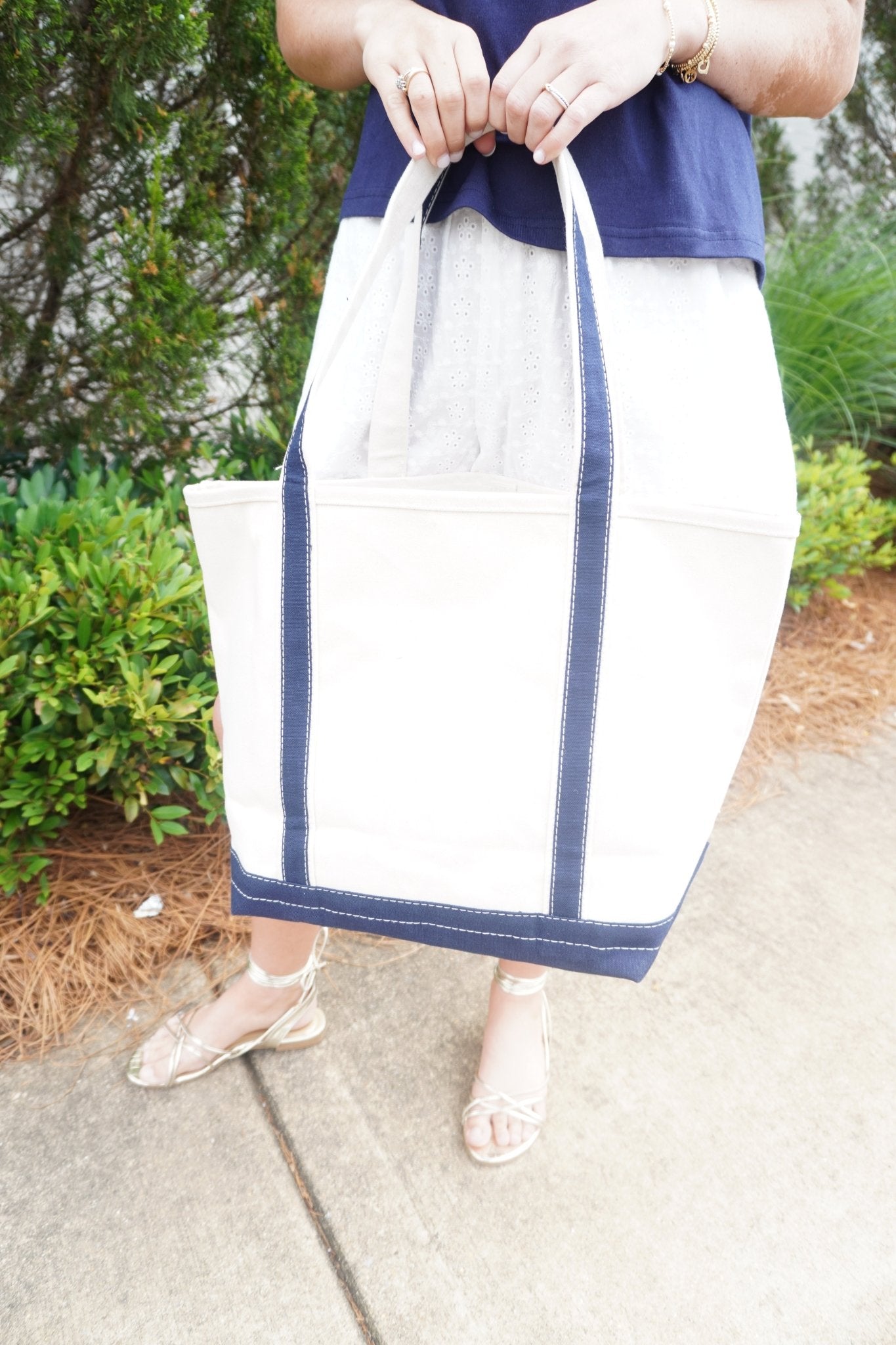 Cream / Navy Heavyweight Canvas Boat Tote – Medium Size - Anderson Ave boutique