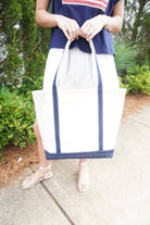 Cream / Navy Heavyweight Canvas Boat Tote – Medium Size - Anderson Ave boutique