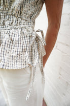 Cream Plaid Floral Embroidered Peplum Top - Anderson Ave boutique