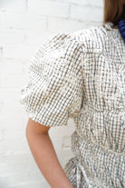 Cream Plaid Floral Embroidered Peplum Top - Anderson Ave boutique