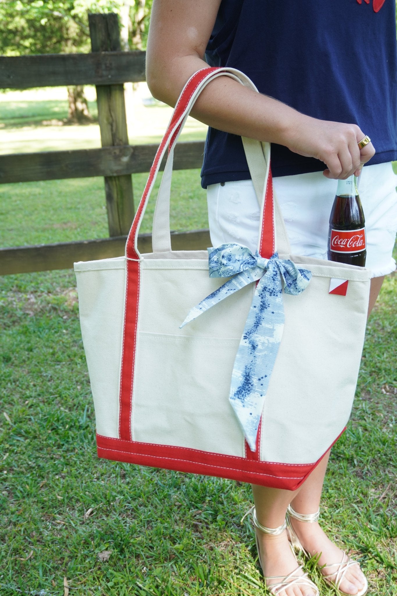 Cream / Red Heavyweight Canvas Boat Tote – Medium Size - Anderson Ave boutique