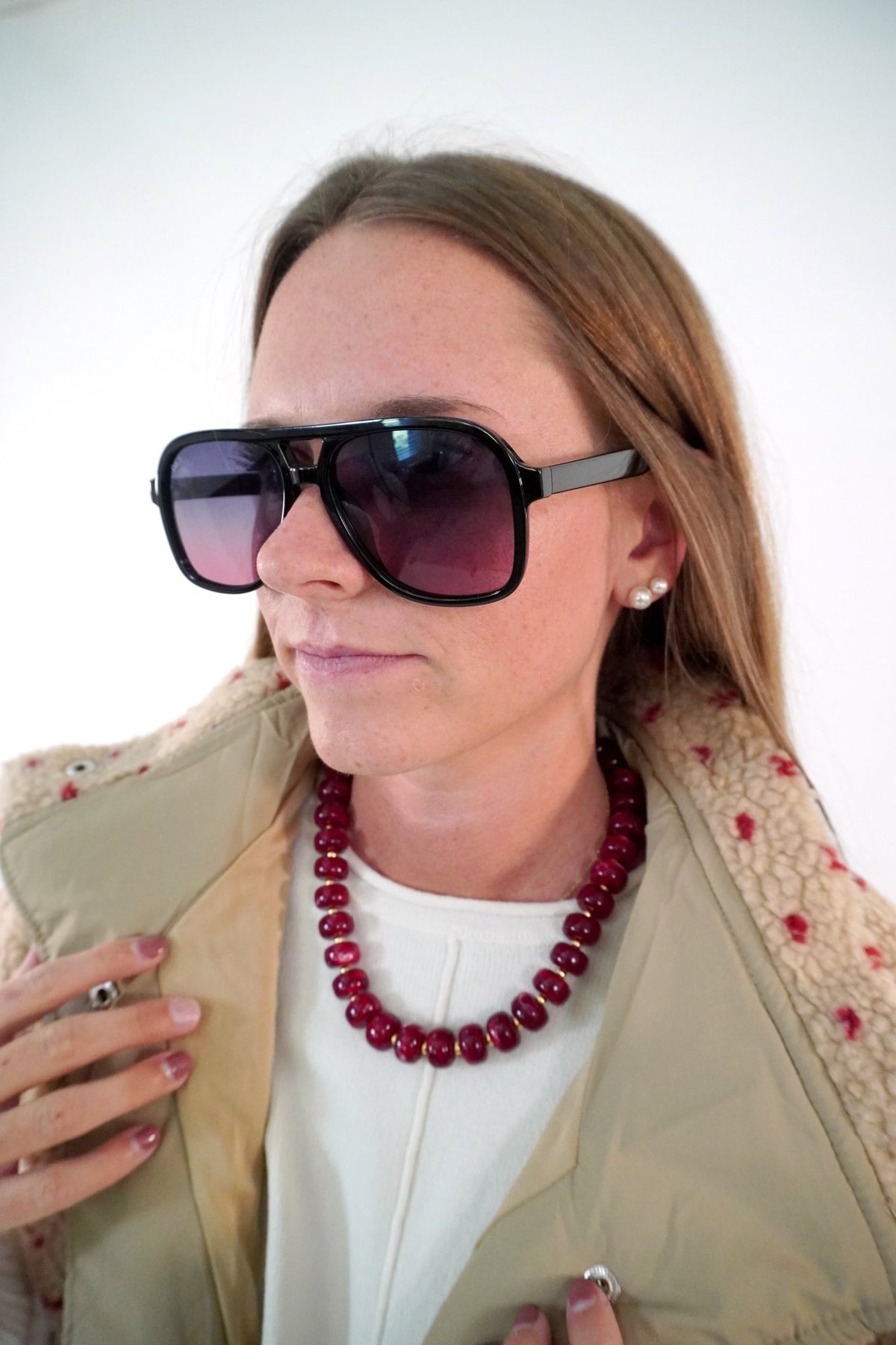 Crimson Round Beaded Necklace - Anderson Ave boutique
