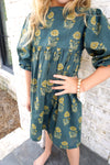Deep Forest Puff Sleeve Sunflower Print Tween Dress - Anderson Ave boutique