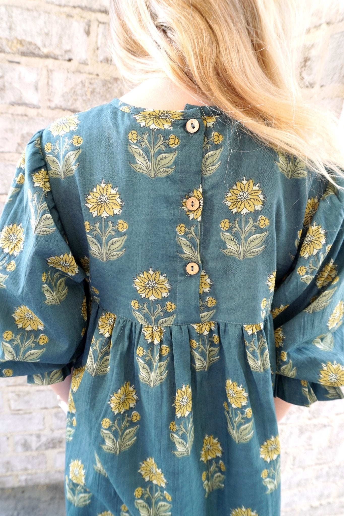 Deep Forest Puff Sleeve Sunflower Print Tween Dress - Anderson Ave boutique