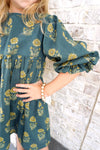 Deep Forest Puff Sleeve Sunflower Print Tween Dress - Anderson Ave boutique