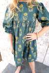 Deep Forest Puff Sleeve Sunflower Print Tween Dress - Anderson Ave boutique
