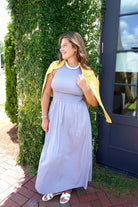 Dusty Blue Smocked Midi Dress - Anderson Ave boutique