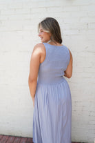 Dusty Blue Smocked Midi Dress - Anderson Ave boutique