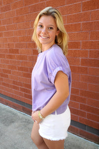 Easy Basic – Lavender Elastic Sleeve Tee - Anderson Ave boutique