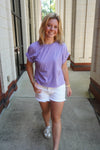 Easy Basic – Lavender Elastic Sleeve Tee - Anderson Ave boutique