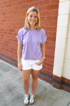 Easy Basic – Lavender Elastic Sleeve Tee - Anderson Ave boutique
