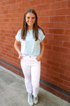Easy Basic – Light Blue Elastic Sleeve Tee - Anderson Ave boutique