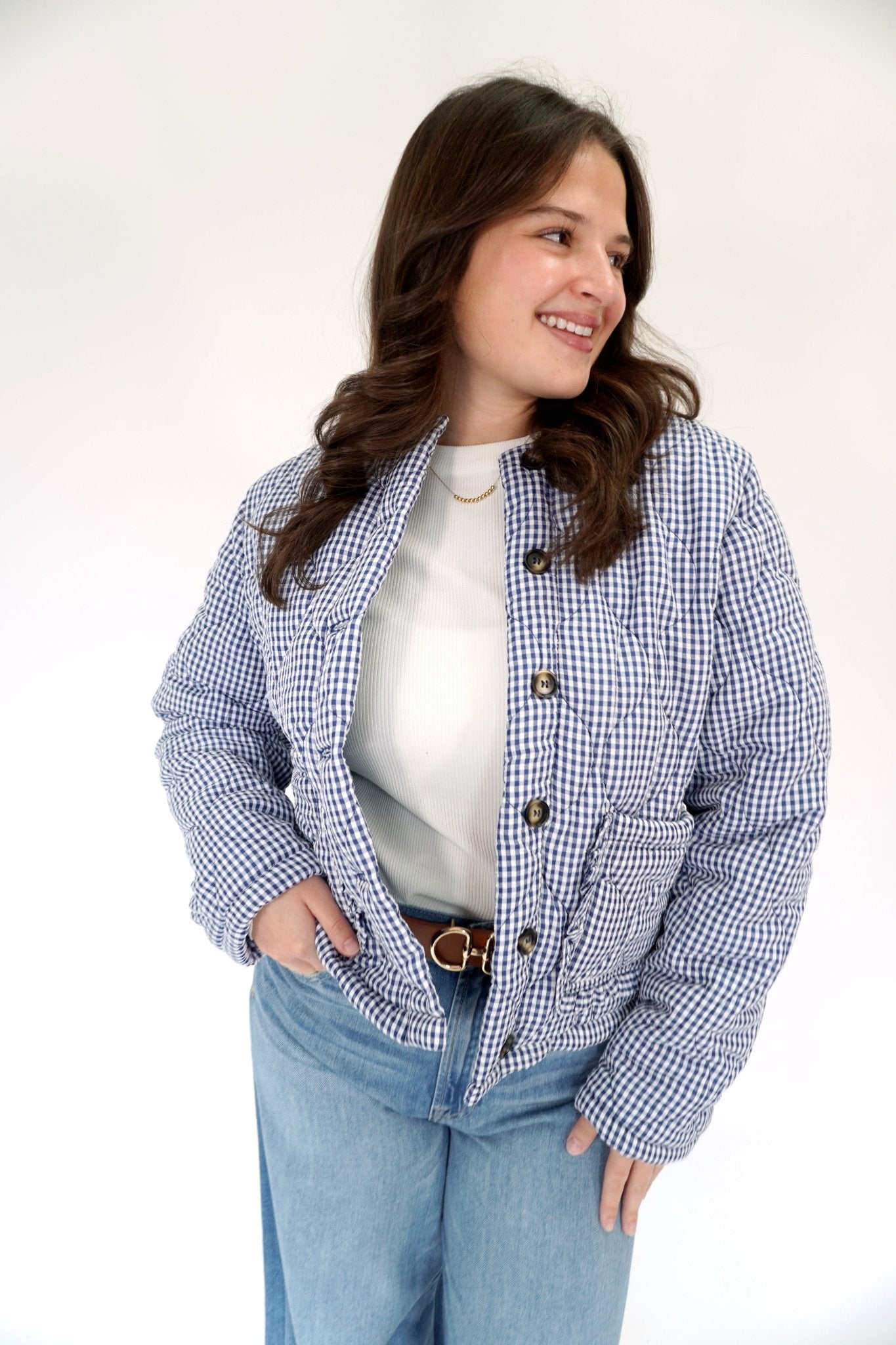 Eleanor Navy & White Gingham Quilted Jacket – Anderson Ave boutique