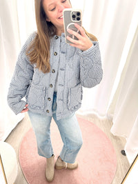 Eleanor Navy & White Gingham Quilted Jacket - Anderson Ave boutique