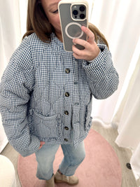 Eleanor Navy & White Gingham Quilted Jacket - Anderson Ave boutique