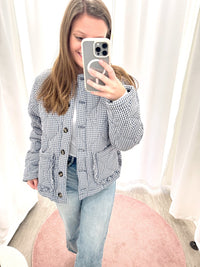Eleanor Navy & White Gingham Quilted Jacket - Anderson Ave boutique