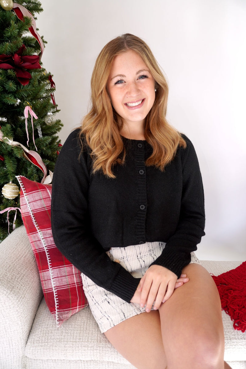 Ella Charcoal Button Front Cardigan Sweater - Black - Anderson Ave boutique