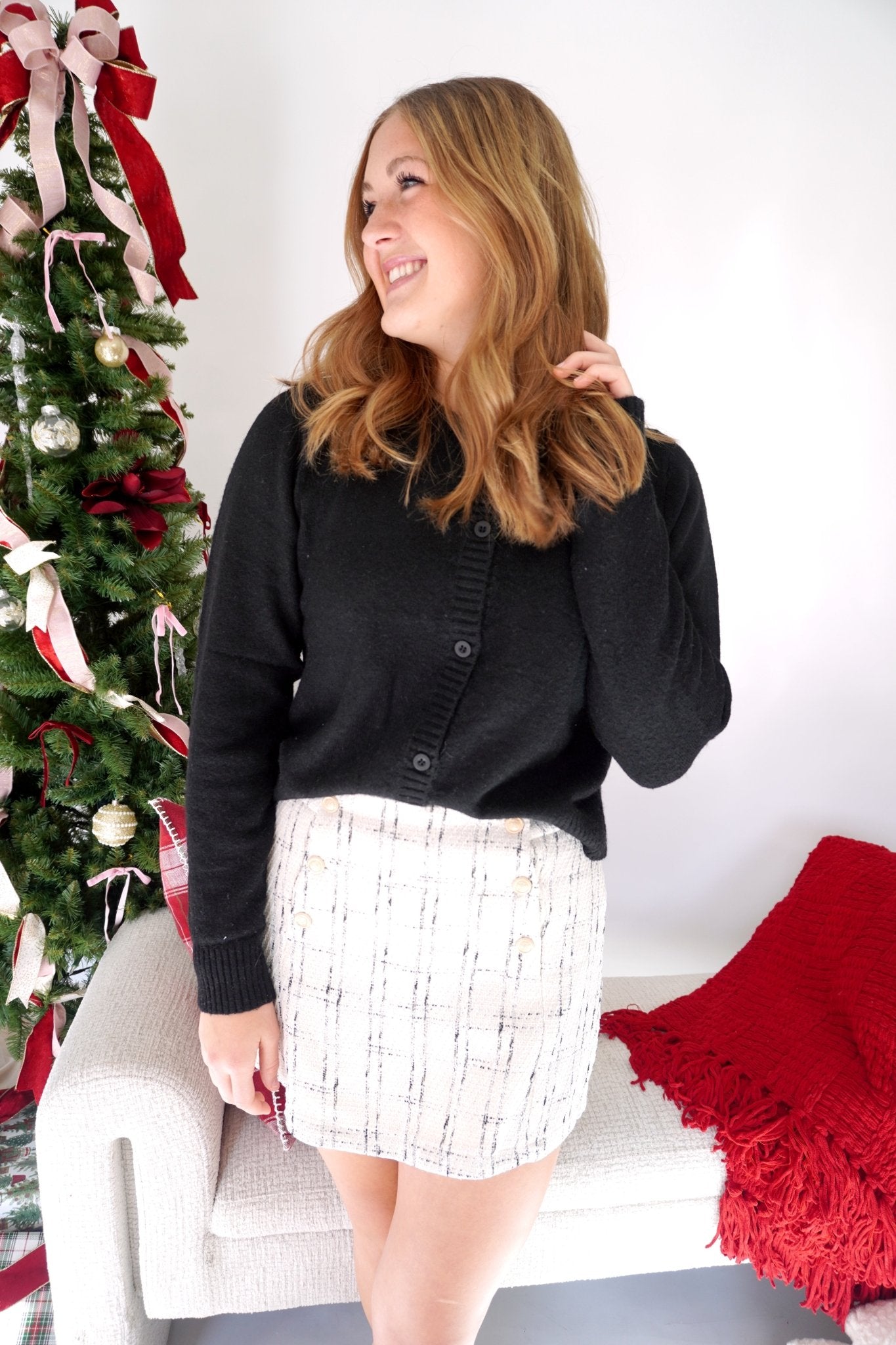 Ella Charcoal Button Front Cardigan Sweater - Black - Anderson Ave boutique