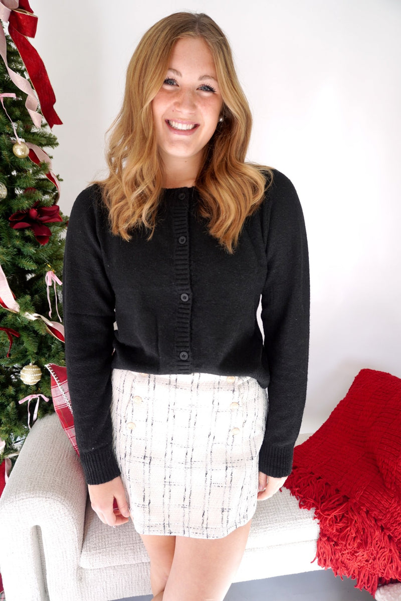 Ella Charcoal Button Front Cardigan Sweater - Black - Anderson Ave boutique
