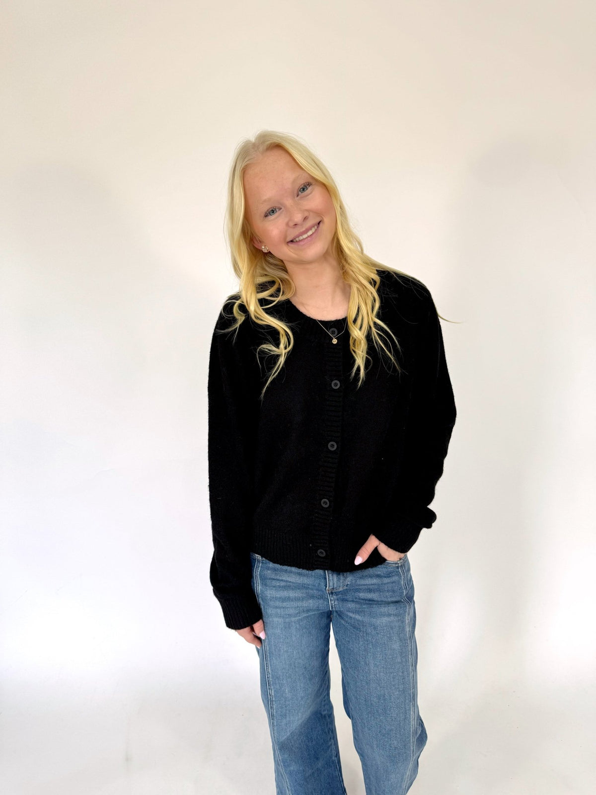 Ella Charcoal Button Front Cardigan Sweater - Black - Anderson Ave boutique