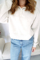 Ella Heather Gray Button - Front Cozy Fleece Sweatshirt – Soft Winter Pullover - Anderson Ave boutique