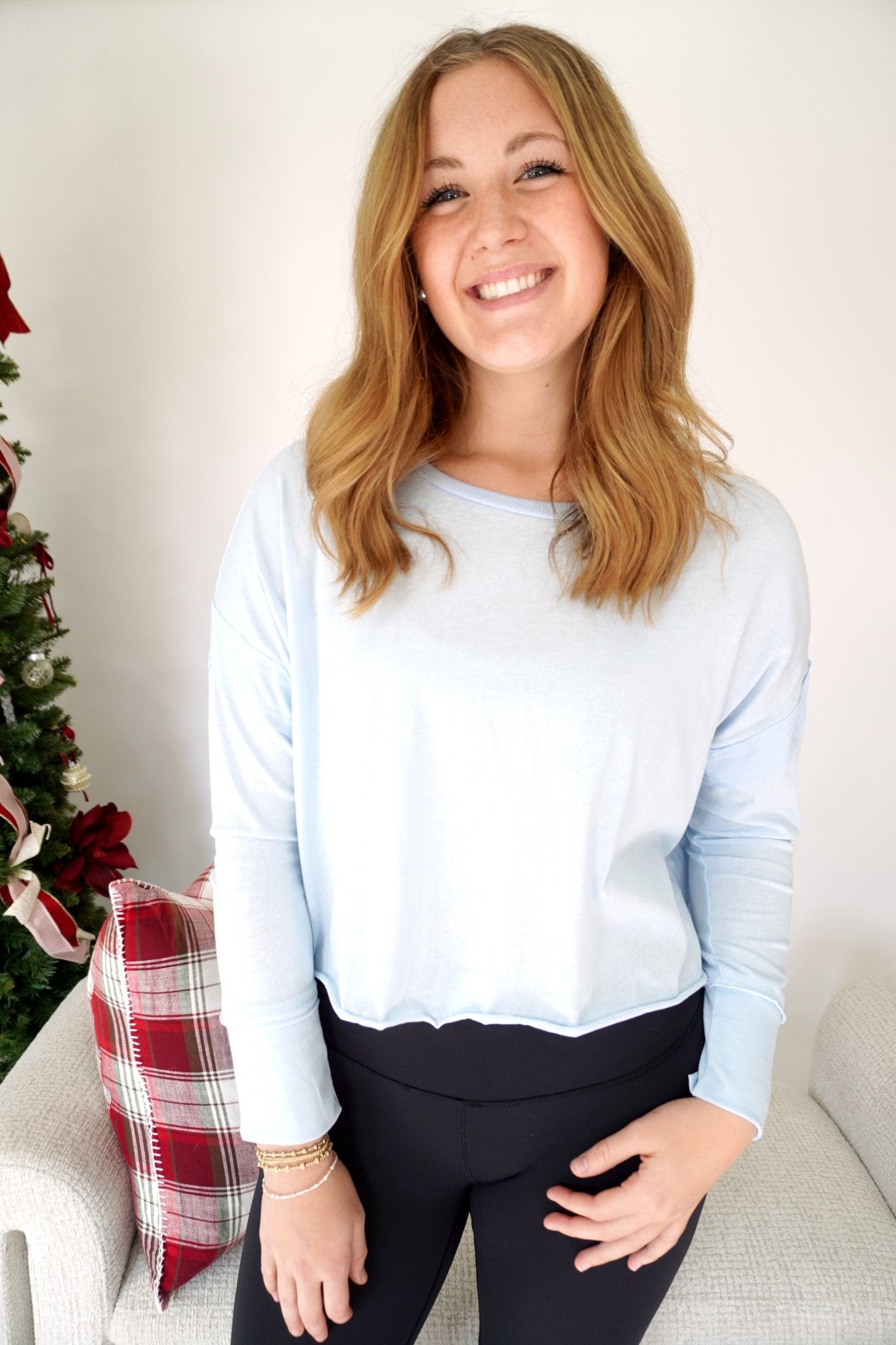 Ella Open - Back Crossed Long Sleeve Top - Blue - Anderson Ave boutique