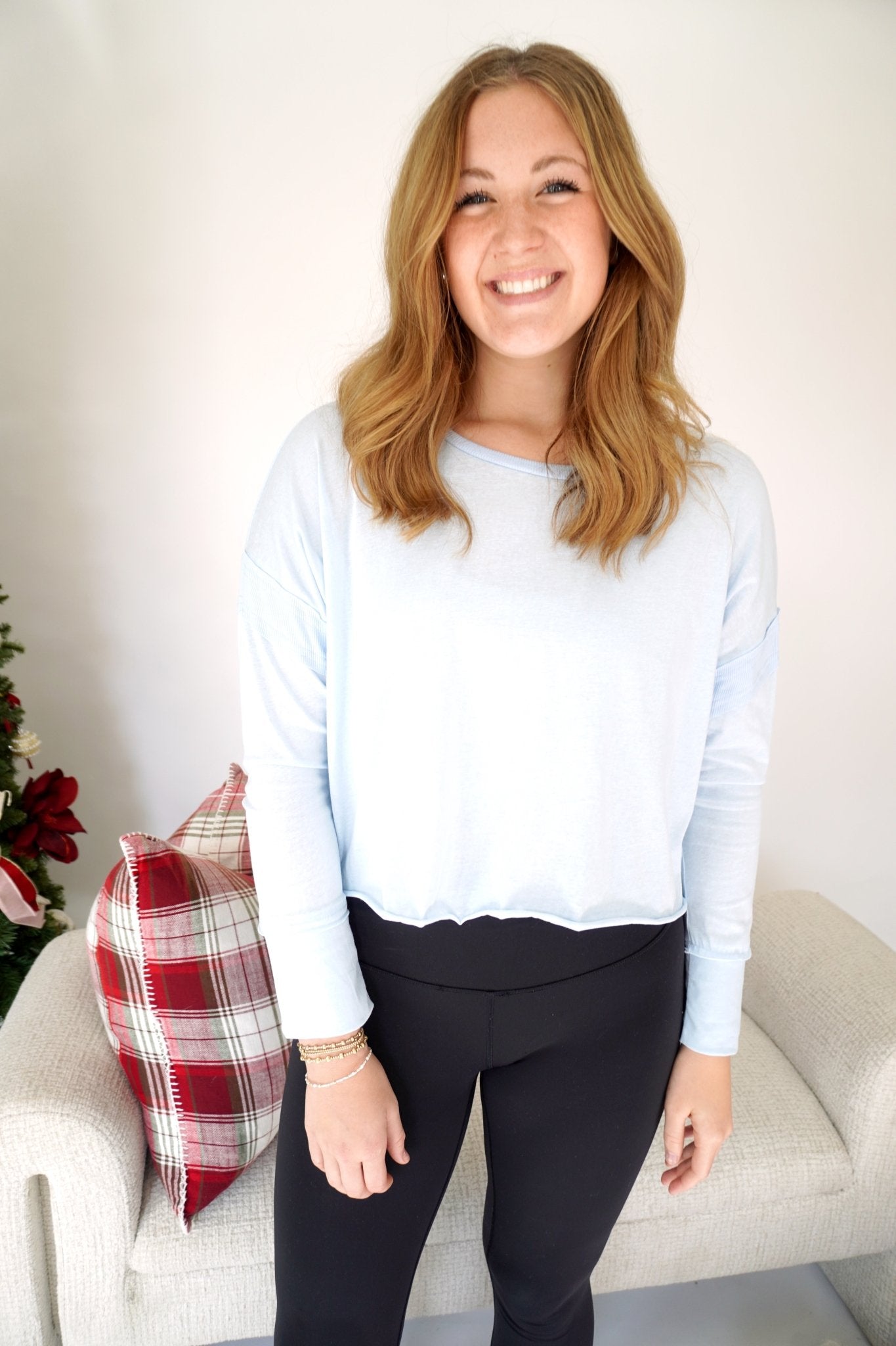 Ella Open - Back Crossed Long Sleeve Top - Blue - Anderson Ave boutique