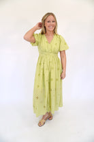 Elowen Eyelet Lace Smocked Midi Dress – Breathable Cotton Puff Sleeve - Anderson Ave boutique