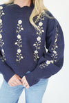 Emma Navy Flower Puff Sleeve Boutique Sweater - Anderson Ave boutique