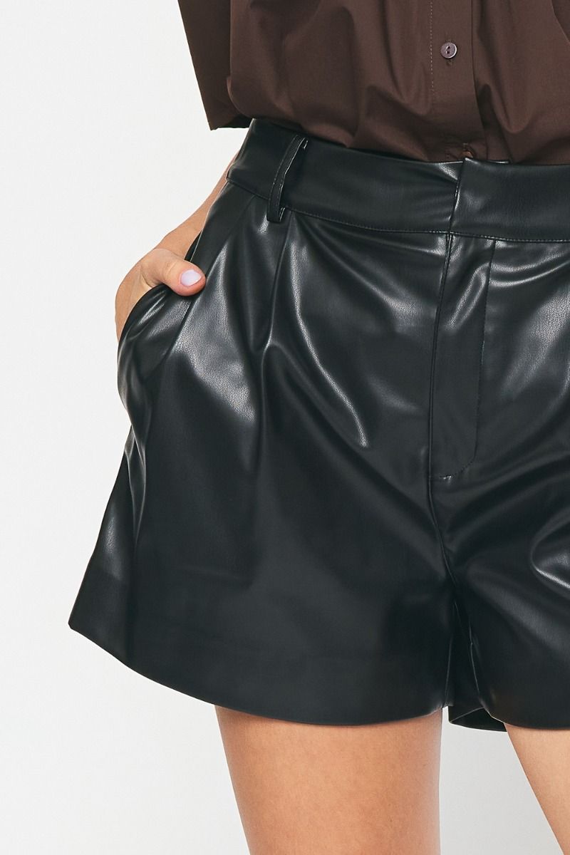 Niki High Waisted Pleather Shorts - Black