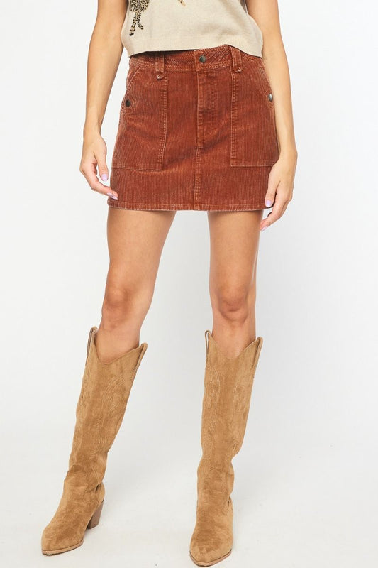 Willow Corduroy High Waisted Mini Skirt - Rust