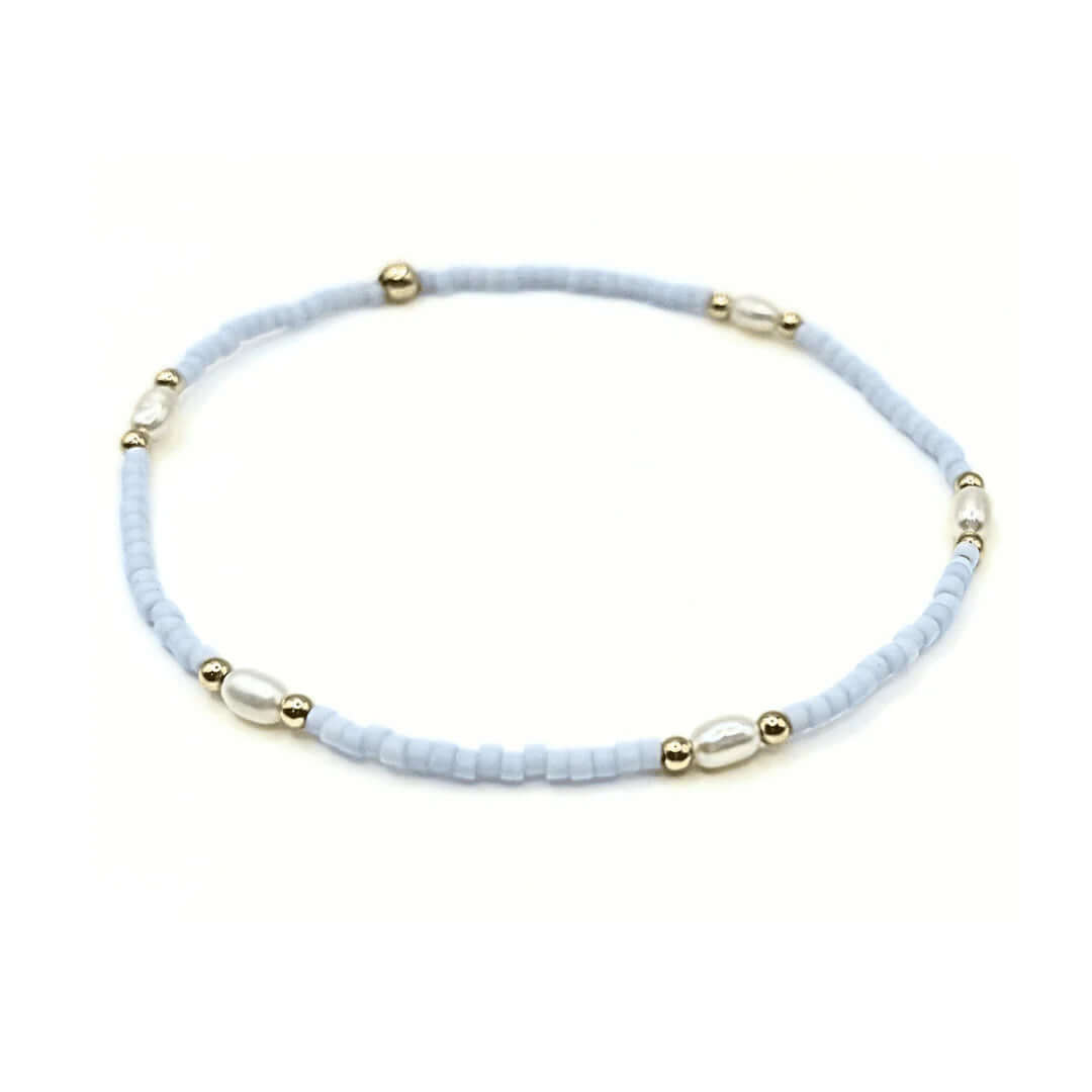 Erin Gray Game - Day Gold - Filled & Natural Rice Pearls Waterproof Bracelet - Baby Blue - Anderson Ave boutique