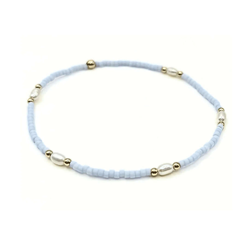 Erin Gray Game - Day Gold - Filled & Natural Rice Pearls Waterproof Bracelet - Baby Blue - Anderson Ave boutique