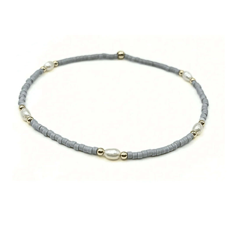 Erin Gray Game - Day Gold - Filled & Natural Rice Pearls Waterproof Bracelet - Gray - Anderson Ave boutique