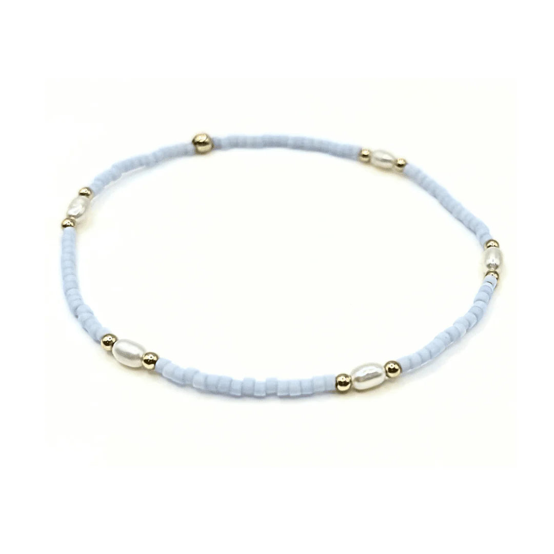 Erin Gray Game-Day Gold - Filled & Natural Rice Pearls Waterproof Bracelet - Baby Blue