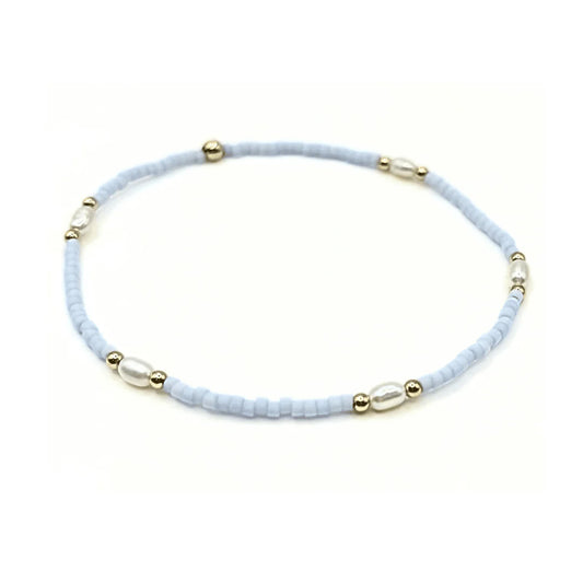 Erin Gray Game-day gold - filled & natural rice pearls waterproof bracelet - baby blue