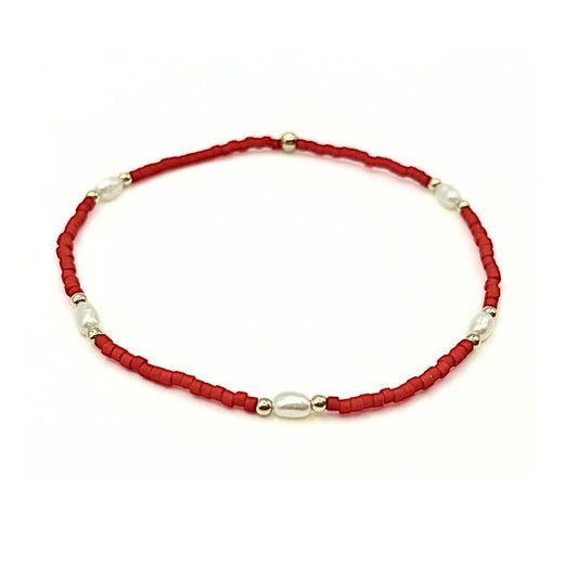 Erin Gray Game-day gold - filled & natural rice pearls waterproof bracelet - red