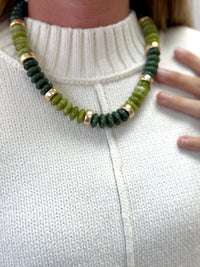 Everly Green Stone Beaded Statement Necklace – Gold Accent Detail - Anderson Ave boutique