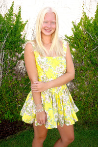 Floral Bubble Hem Mini Dress - Yellow - Anderson Ave boutique