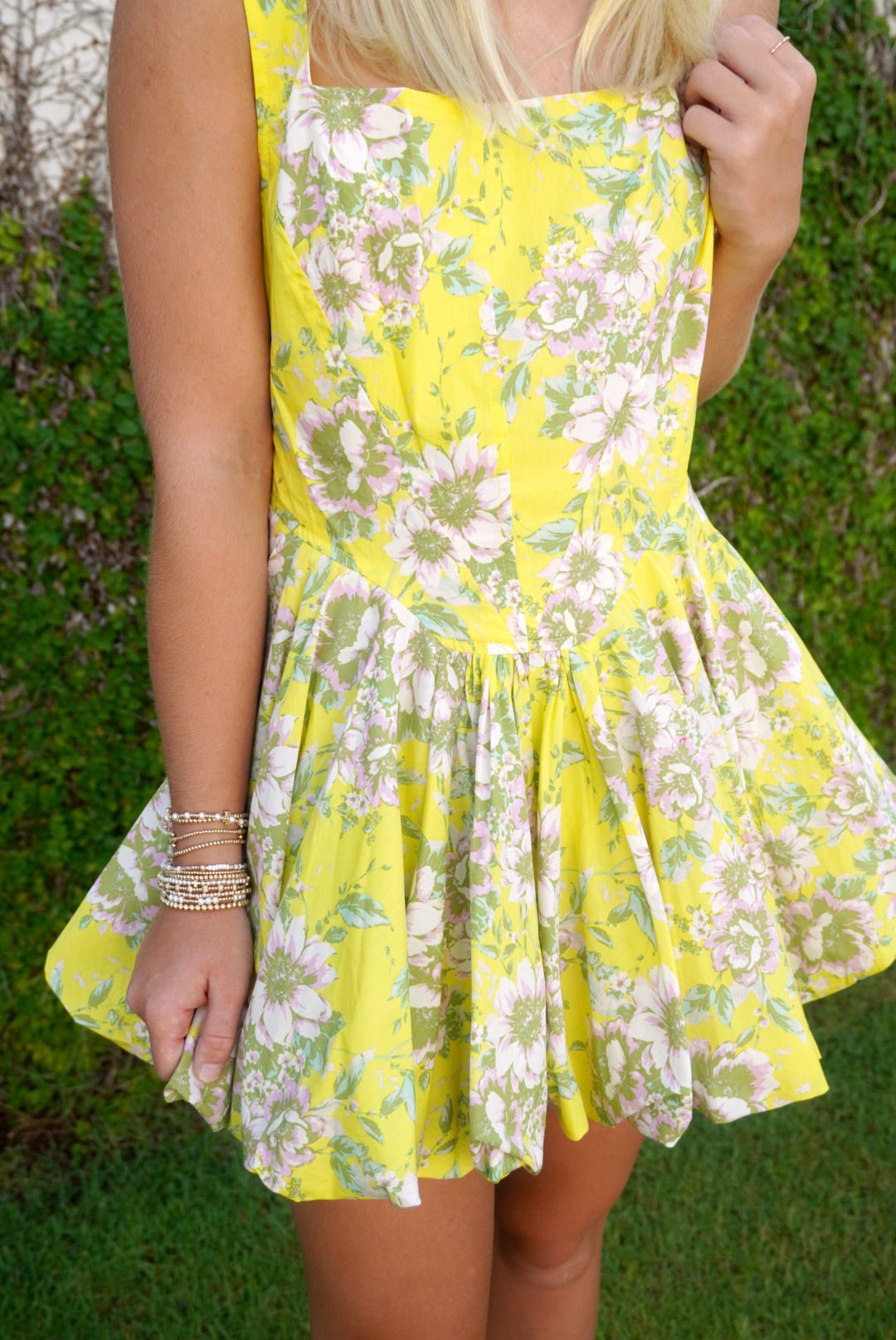 Floral Bubble Hem Mini Dress - Yellow - Anderson Ave boutique