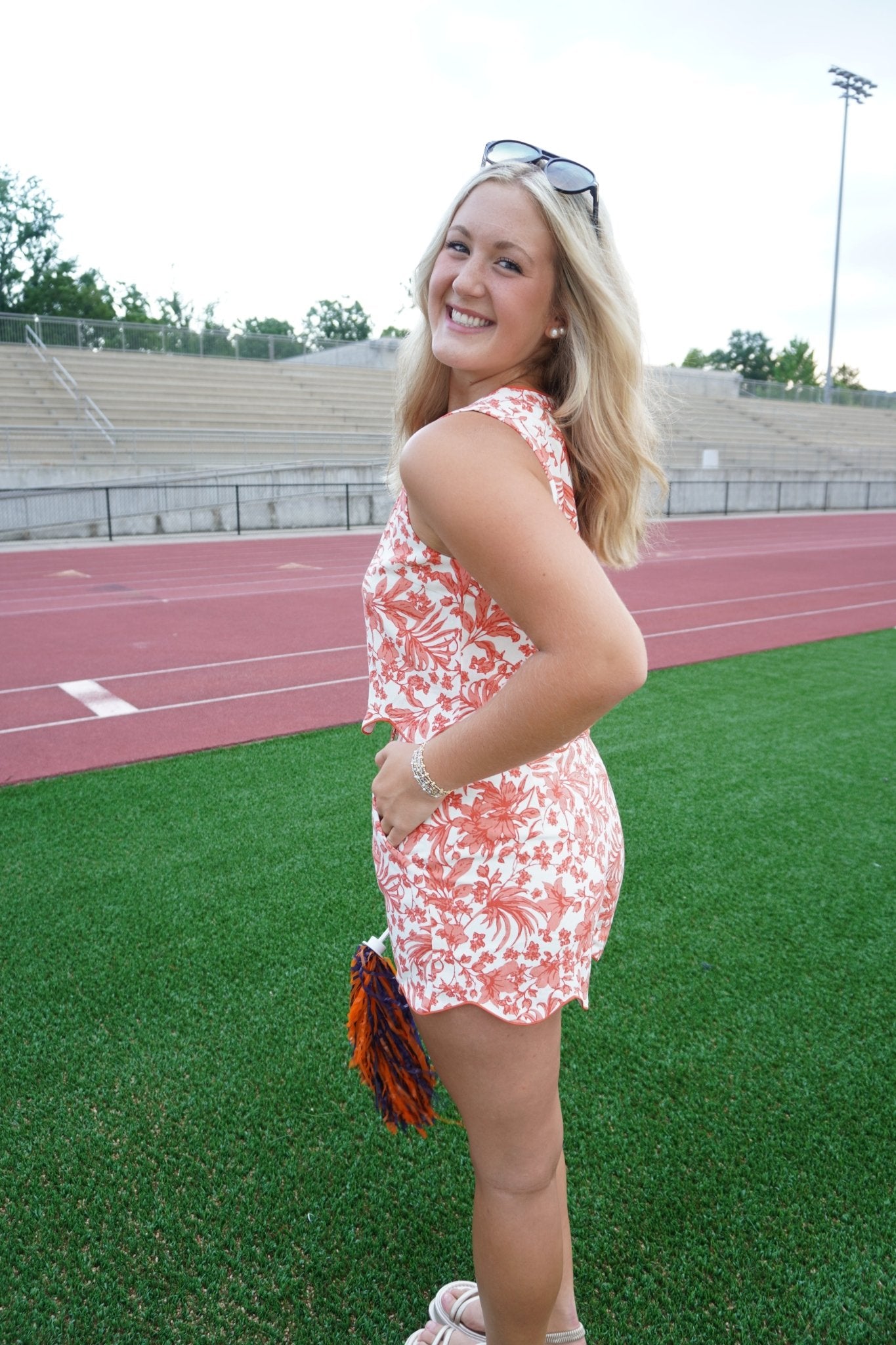 Floral Print Relaxed Fit Scalloped Hem Set - Orange / White - Anderson Ave boutique