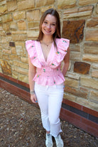 Flower Bouquet Embroidery Top - Pink - Anderson Ave boutique