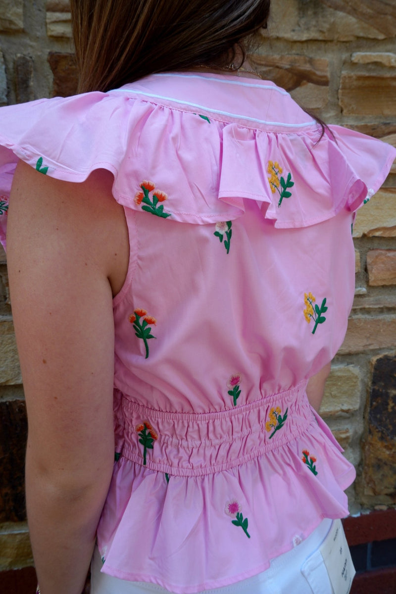 Flower Bouquet Embroidery Top - Pink - Anderson Ave boutique
