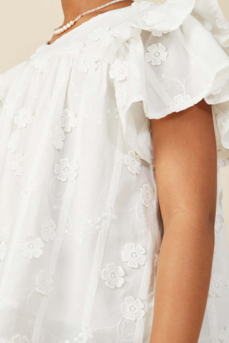 Flutter Bloom Embroidered Top - White - Anderson Ave boutique