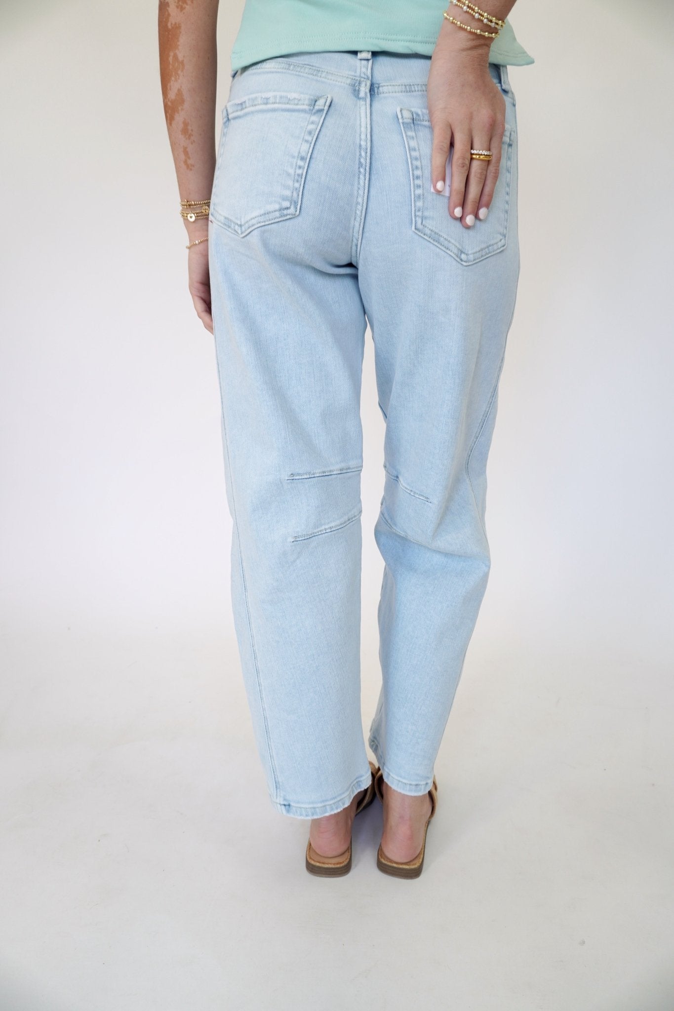 Flying Moneky High Rise Light Wash Barrel Leg Jeans - Anderson Ave boutique